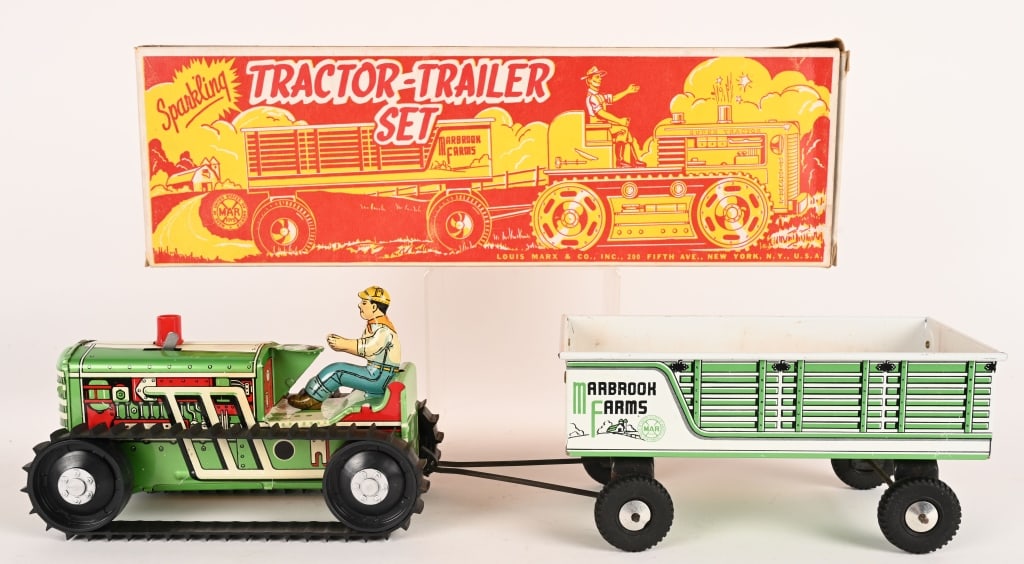 MARX TIN WINDUP TRACTOR TRAILER SET w/ BOX (1 of 14)