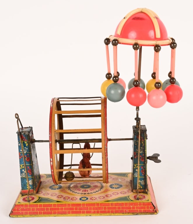 PRE-WAR JAPAN WINDUP SQUIRREL IN CAGE (1 of 6)