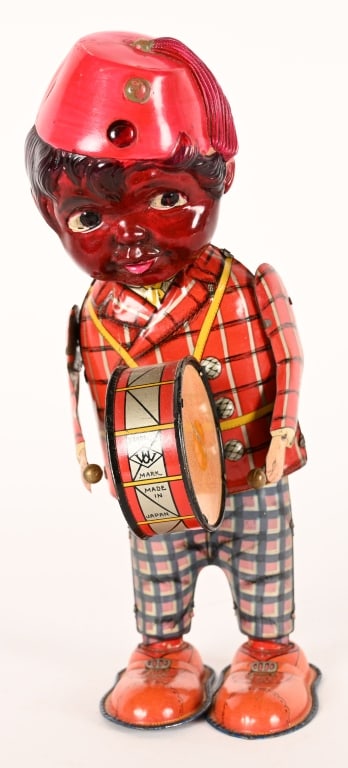 PRE-WAR TIN & CELLULOID WINDUP BLACK DRUMMER (1 of 5)