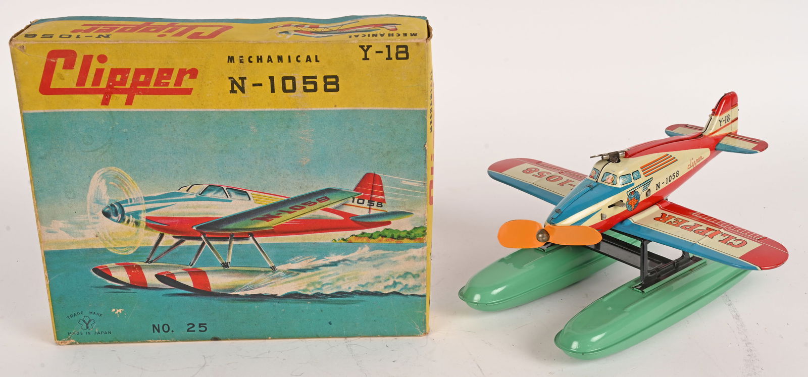 JAPAN TIN WINDUP CLIPPER SEAPLANE w/ BOX (1 of 9)