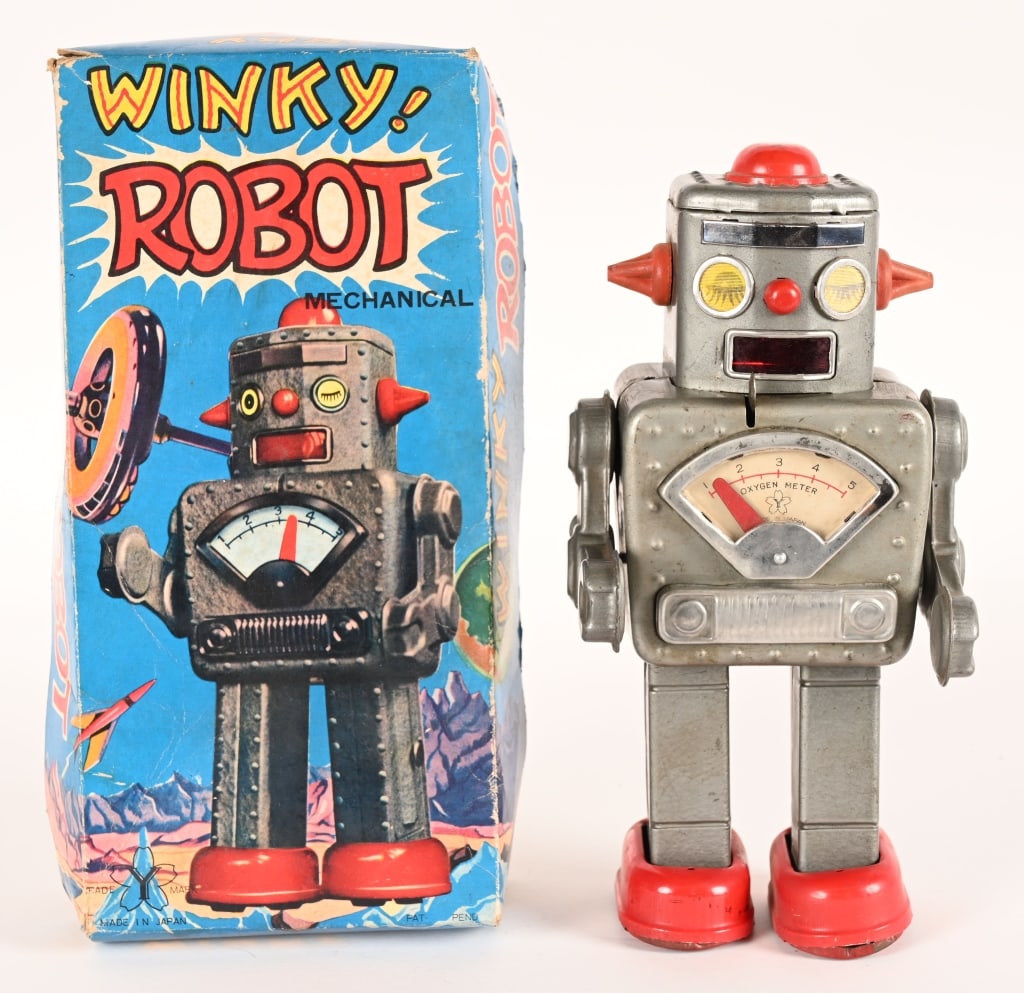 YONEZAWA TIN WINDUP WINKY ROBOT w/ BOX (1 of 11)