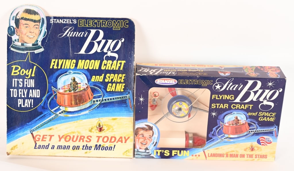 STANZEL BATTERY OP STAR BUG & DISPLAY: Stanzel battery operated Star Bug new old stock in the Box. Comes with cardboard Store Display for the toy. 17" Excellent