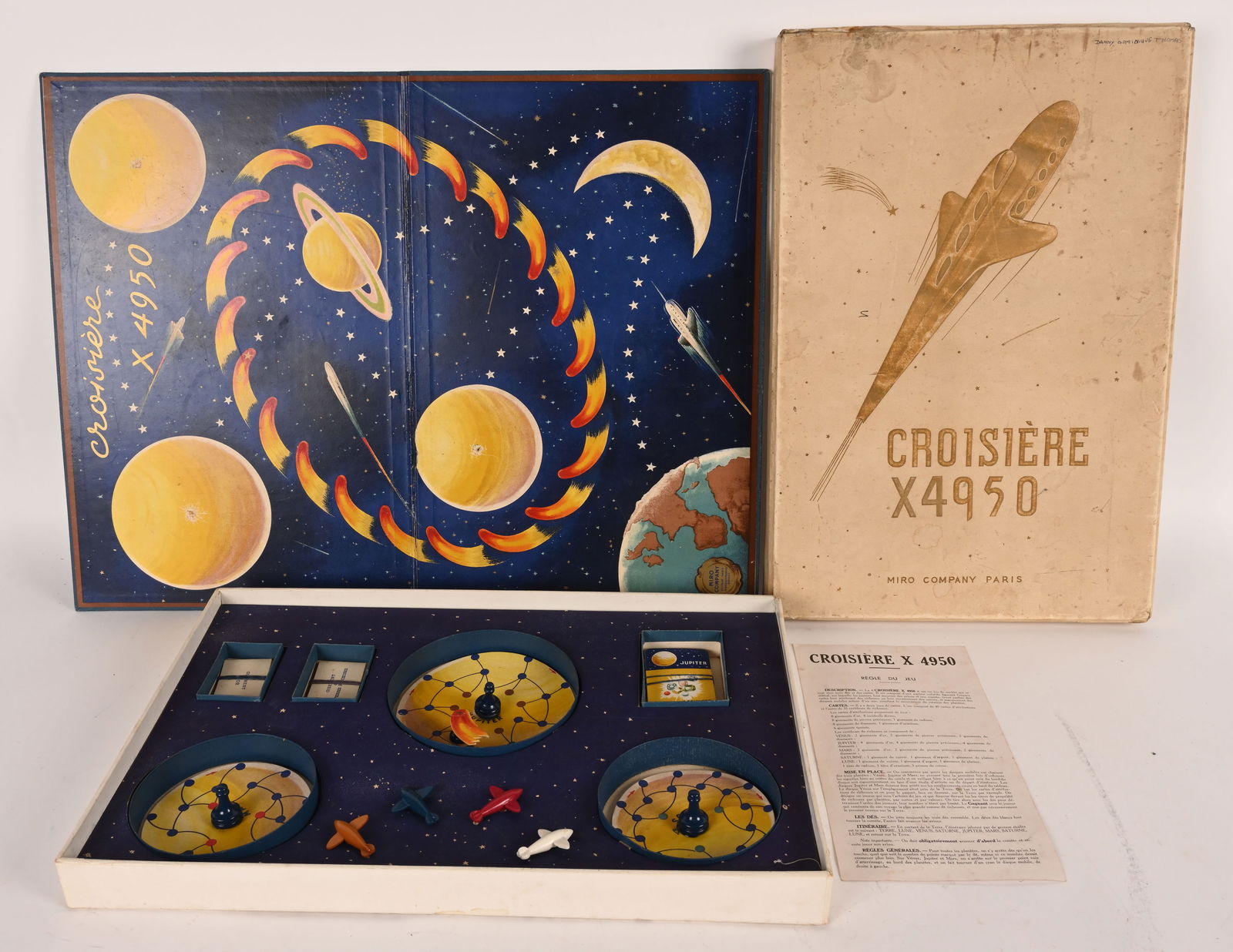 1947 FRENCH CROISIERE X4940 SPACE GAME: 1947 Miro Company Paris Croisiere X4950 Space Game. All original and looks complete. Has nice graphics. Boxed. 20" Excellent