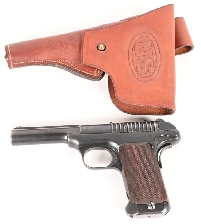 ULTRA RARE SAVAGE MODEL 1907 TRIALS PISTOL 45 ACP.: SERIAL NUMBER: 18 BARREL: 5 1/4" CALIBER: 45 ACP. MANUFACTURED: 1907 This is a very rare Savage M1907 that was produced to compete against the Colt M1911 in the U.S. military pistol test trials. One