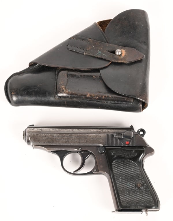 WW2 PRODUCTION WALTHER MODEL PPK: SERIAL NUMBER: 320248K BARREL: 3". CALIBER: 7.65. MANUFACTURED: 1941. Nazi stamp on the left side of the frame ( Eagle over WaA359). Has German N proof on slide and barrel. Blue finish, double action,