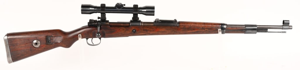 FINE REPRODUCTION WW2 BNZ SNIPER RIFLE BOLT ACTION: SERIAL NUMBER: 3028 BARREL: 23 5/8" CALIBER: 7.9 ( 8MM MAUSER ) MANUFACTURED: 1941 - 1942 This is a very nice reproduction of a WW2 German sniper rifle. Metal is blue finish steel with standard