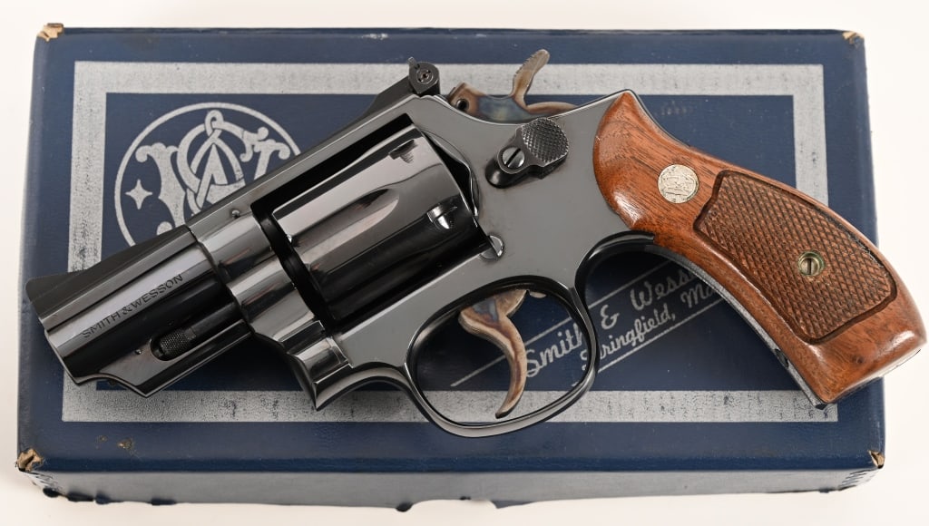 SMITH & WESSON MODEL 357 19-2 COMBAT MAGNUM ANIB: SERIAL NUMBER: K685217. BARREL: 2 1/2". CALIBER: .357 Magnum. MANUFACTURED: 1966. This pinned and recessed Model 19-2 .357 Magnum is equipped with a 2 1/2" barrel, original bright blue finish and