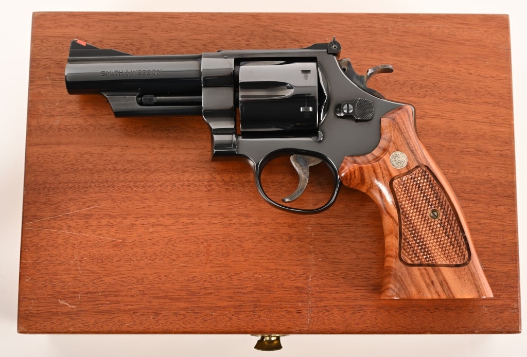 SMITH & WESSON MODEL 29-2 44 MAGNUM ANIB: SERIAL NUMBER: N350503. BARREL: 4”. CALIBER: .44 Magnum. MANUFACTURED: 1975-76. This mid 1970’s pinned and recessed Model 29-2 is equipped with a 4” barrel, full target accessories