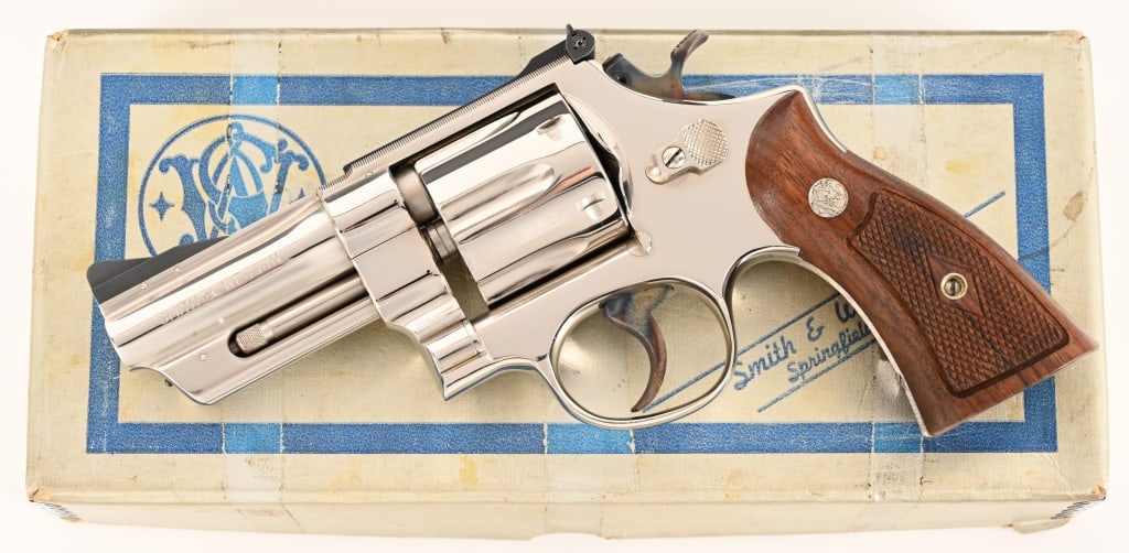 SMITH & WESSON S PREFIX 27-2 3 1/2" NICKEL ANIB: SERIAL NUMBER: S269011. BARREL: 3 1/2”. CALIBER: .357 Magnum. MANUFACTURED: 1966. This fantastic investment grade ANIB S-prefix Model 27-2 is equipped with a 3 1/2” barrel, original nickel