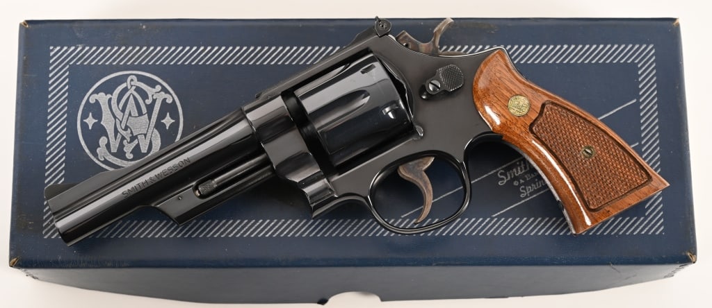 SMITH & WESSON 27-2 5" 357 MAGNUM ANIB: SERIAL NUMBER: N215249. BARREL: 5”. CALIBER: .357 Magnum. MANUFACTURED: 1973. This fantastic pinned and recessed Model 27-2 is equipped with a 5” barrel, original bright blue finish checke