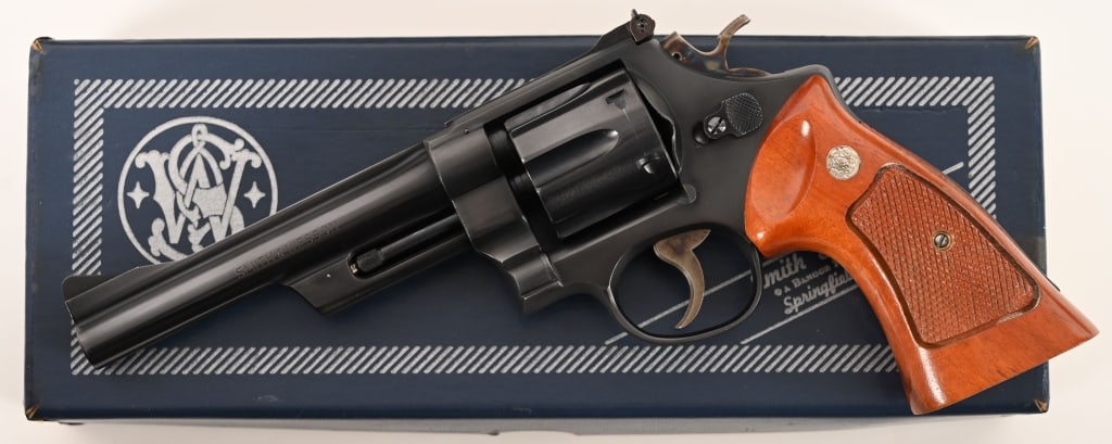 SMITH & WESSON MODEL 28-2 357 HIGHWAY PATROLMAN: SERIAL NUMBER: N221396. BARREL: 6”. CALIBER: .357 Magnum. MANUFACTURED: 1974. This pinned and recessed Model 28-2 .357 Highway Patrolman is standard equipped with a 6” barrel, original sat