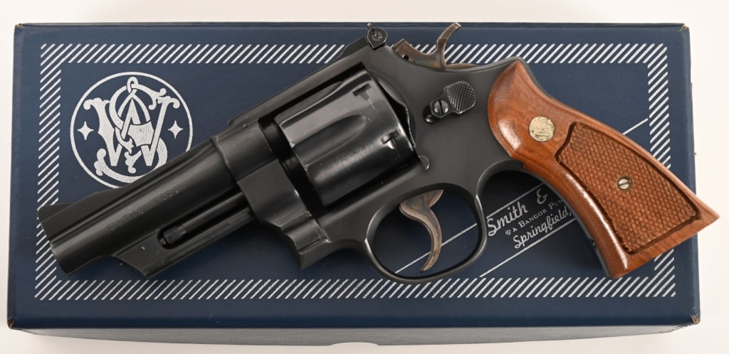 SMITH & WESSON MODEL 28-2 4" HIGHWAY PATROLMAN: SERIAL NUMBER: N183213. BARREL: 4”. CALIBER: .357 Magnum. MANUFACTURED: 1973. This fine pinned and recessed Model 28-2 is equipped with a 4” barrel, original satin blue finish checkered wa