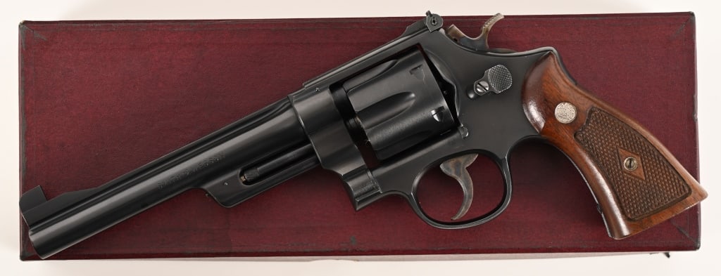 RARE 45 COLT PRE MODEL 26 SMITH & WESSON ANIB: SERIAL NUMBER: S103843. BARREL: 6 1/2”. CALIBER: Rare .45 Colt. MANUFACTURED: 1955. This ultra rare Pre Model 26 is one of only 200 ever built chambered in .45 Colt! A copy of the original sales