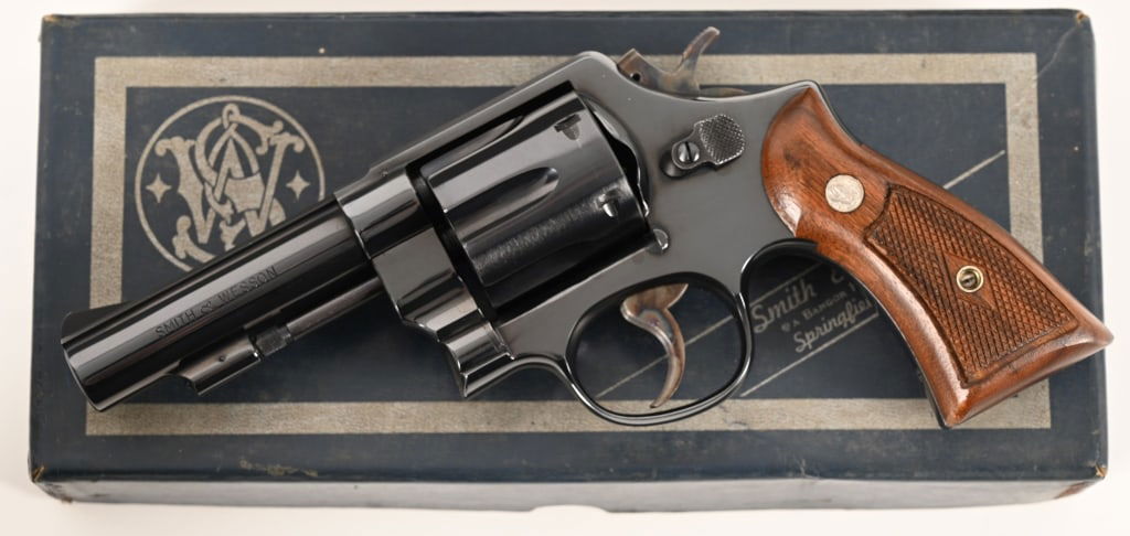 SMITH & WESSON MODEL 58 S PREFIX 41 MAGNUM ANIB: SERIAL NUMBER: S260138. BARREL: 4”. CALIBER: .41 Magnum. MANUFACTURED: 1966. A factory letter accompanies this incredible and investment grade Model 58 confirming the configuration and detailing