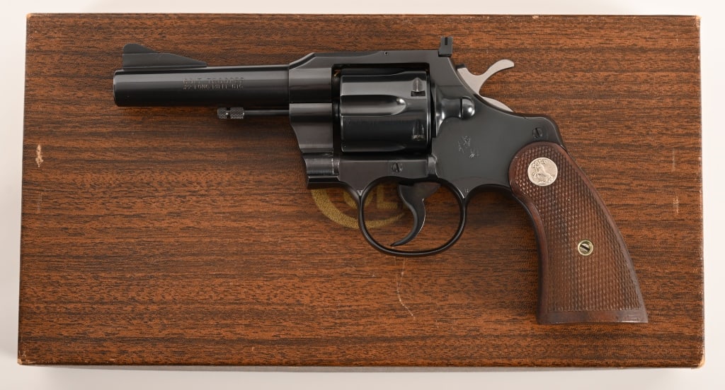 COLT TROOPER 22 LR MFD 1968: SERIAL NUMBER: 71715. BARREL: 4”. CALIBER: 22 LR. MANUFACTURED: 1968. This fine early Trooper comes in a correct but unlabeled box and is equipped with a 4" barrel, original blue finish and
