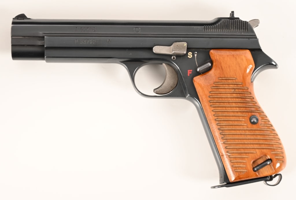 SIG P210-1 7.65MM RARE: SERIAL NUMBER: P53792. BARREL: 4.5”. CALIBER: 7.65MM. MANUFACTURED: 1953. Chambered in the seldom seen 7.65mm this fantastic Sig P210-1 is about as fine as any collector could hope for. Note