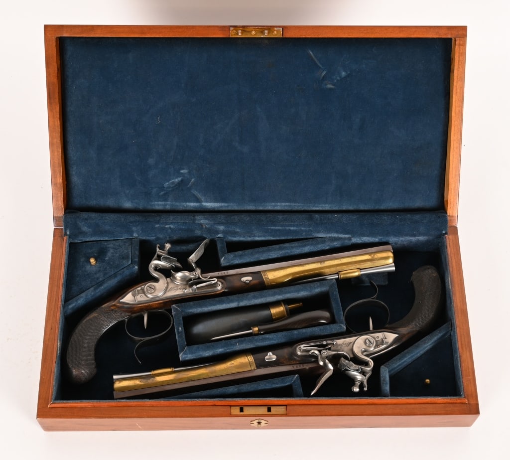 PAIR CASED BURR-HAMILTON FLINTLOCK PISTOLS (1 of 11)