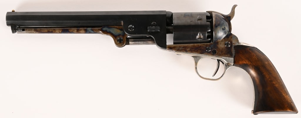 CIVIL WAR COLT MODEL 1851 NAVY REVOLVER: SERIAL NUMBER: 121549 BARREL: 7 1/2". CALIBER: .36 CALIBER. MFG: Some parts 1862. Completely reworked Colt navy using original and modern parts. The frame back strap, trigger guard, and cylinder