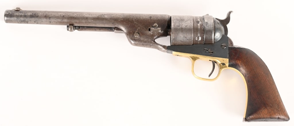 1860 COLT ARMY RICHARDS CONVERSION REVOLVER: SERIAL NUMBER: 191095. BARREL: 8" CALIBER .44 Colt Centerfire. MANUFACTURED: 1871-1878. Finished blue with case hardened frame. One-piece walnut grips. Richards style conversion to .44 Colt