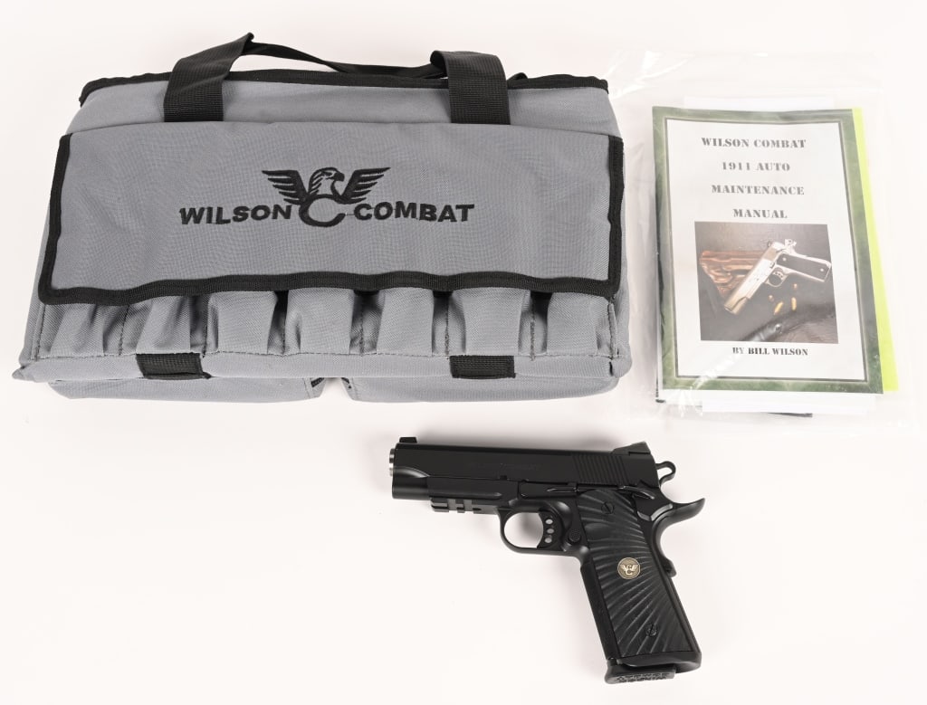 WILSON COMBAT PROFESSIONAL 1911 .45ACP PISTOL: SERIAL NUMBER: WCT31223. BARREL: 4". CALIBER: .45 ACP. The Professional features a carbon steel frame, high-cut checkered front strap, high-ride beaver tail safety, 3 1/2 - 4 1/2 pound crisp trigger p