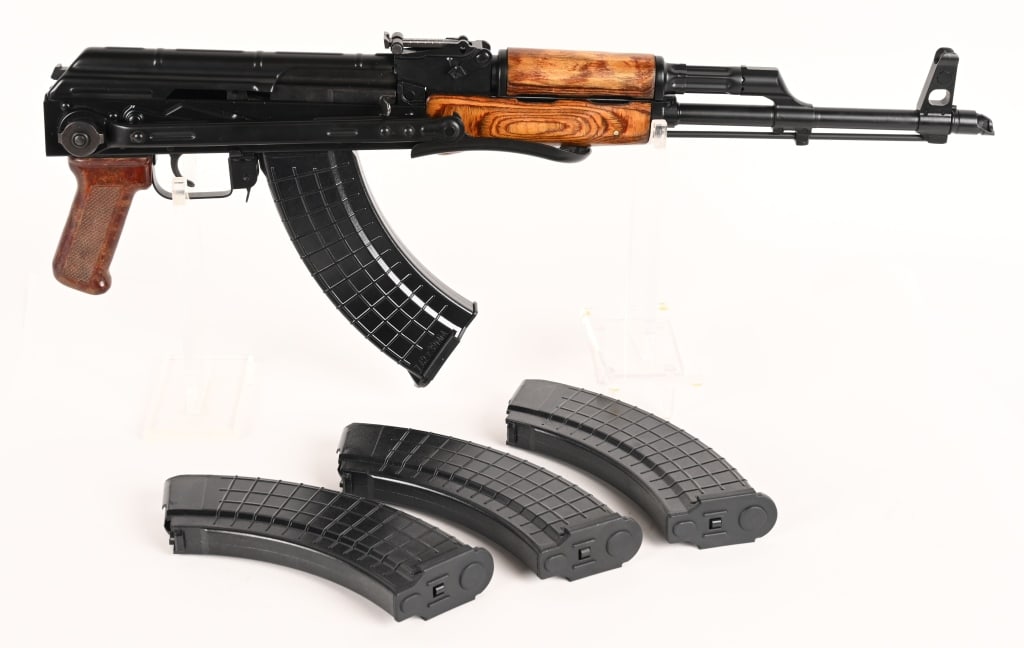 NDS-1P UNDERFOLDER AK 7.62x39 SEMI-AUTO PISTOL: SERIAL NUMBER: G002107. BARREL: 16". CALIBER: 7.62X39MM. NoDak Spud NDS-1P underfolding Semi-Auto US Made AK Receiver with Hungarian composite wood pistol grip and hand guards. Comes with (4) 30 round
