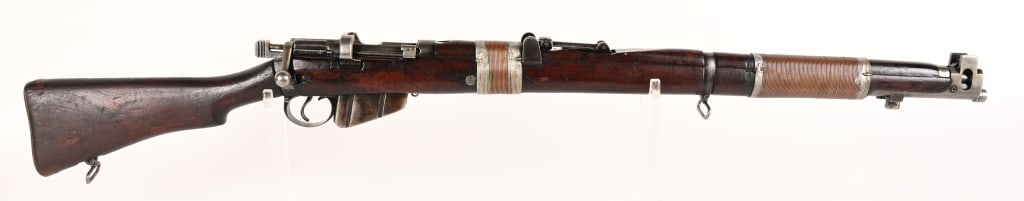RARE BRITISH ENFIELD NO.1 MK III GRENADE RIFLE: SERIAL NUMBER: 72128m . BARREL: 25". CALIBER: .303 BRITISH. MANUFACTURED: 1962. R.F.I. Wire wrapped stock for launching grenades Faint blue finish with matching numbers. Standard sights and removable