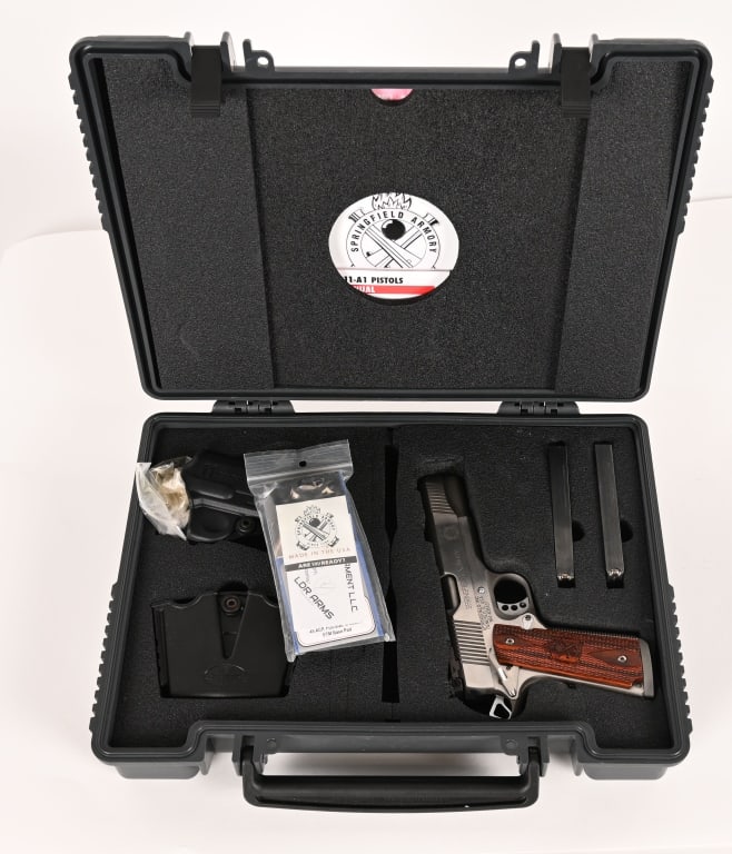 SPRINGFIELD ARMORY TROPHY MATCH 1911: SERIAL NUMBER: NM408437. BARREL: 5". CALIBER: .45 ACP. This 1911 features a blade front sight and fully adjustable u-notch factory rear. Stainless steel slide and frame, with fine checkering cut into