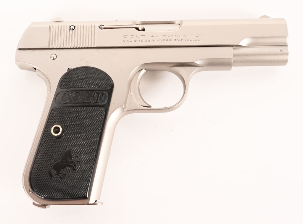 COLT 1903 POCKET HAMMERLESS 32 AUTO: SERIAL NUMBER: 395712 BARREL: 3 1/2” CALIBER: .32 Auto MANUFACTURED: 1921 This fine Colt .32 Auto Model 1903 Pocket Hammerless has been coated with NP3, the workmanship of which is very fine.