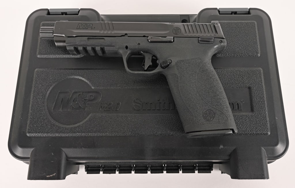 SMITH & WESSON M&P 5.7 FN ANIB: SERIAL NUMBER: EFP6742 BARREL: 4” CALIBER: 5.7 FN MANUFACTURED: 2020. Complete in the original numbers matching box with all the paperwork and accoutrements, this fine M&P is just as it comes fr