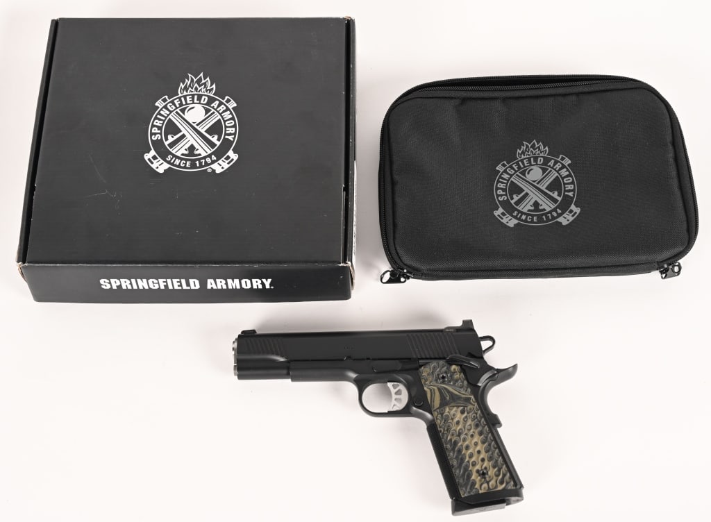 SPRINGFIELD TRP 45 ACP 1911 BOXED: SERIAL NUMBER: NM867646 BARREL: 5” CALIBER: .45 ACP MANUFACTURED: 2018 Complete in the original one piece box with both extra magazines and the factory paperwork this special ordered Springfield