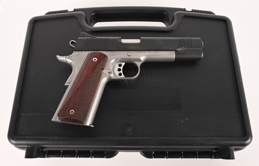 KIMBER 1911 CUSTOM II TWO TONE 45 ACP PISTOL: SERIAL NUMBER: K659723. BARREL: 5". CALIBER: 45 ACP. One of the finest all-around pistols available from Kimber, complete with a brushed-polished carbon steel slide, stainless steel frame and