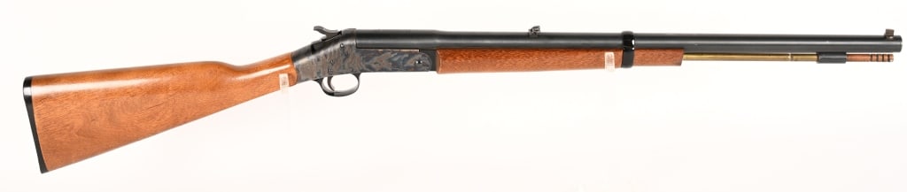 HARRINGTON & RICHARDSON SHIKARI MODEL 155: SERIAL NUMBER: AM218565. BARREL: 24". CALIBER: .44 MAGNUM. Single shot break open rifle. Blue barrel with case color frame, brass cleaning rod and hard wood stock. CONDITION: Very Good. 95%. The