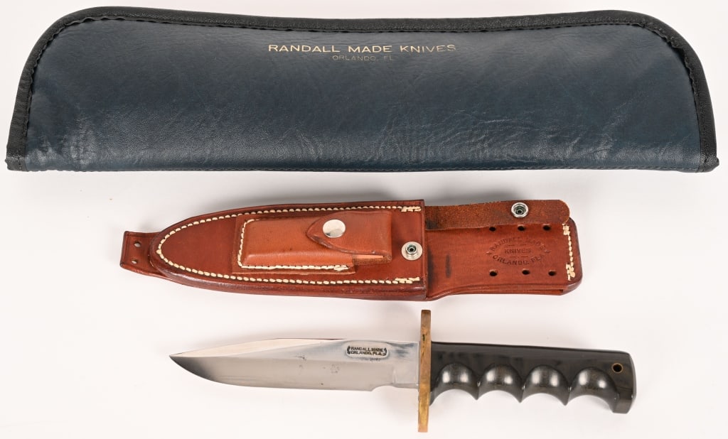 RANDALL MADE KNIFE MODEL 14 ATTACK: BLADE: 5 1/2". OAL: 10 1/4". This Model 14 from Randall Made Knives features a satin finished blade with sharpened top edge, 0.2" blade stock and 1.2" blade depth, full tang construction. The handle