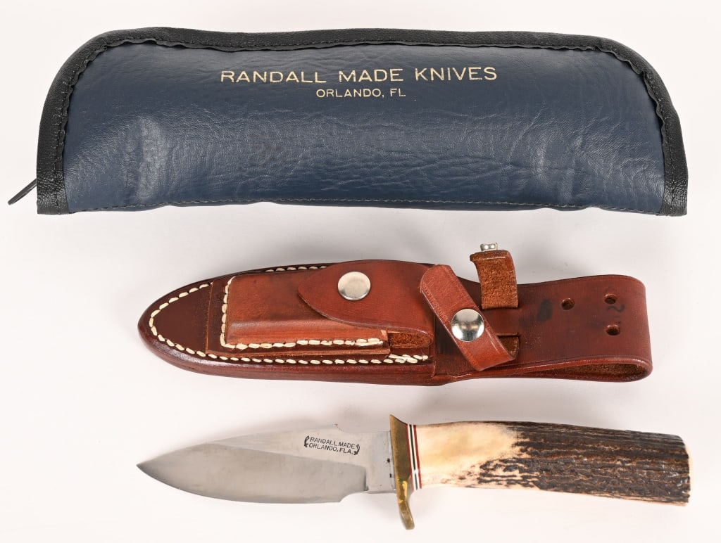 RANDALL MADE KNIFE MODEL 11: BLADE: 4". OAL: 8 1/2". The Model 11 is the original drop point blade. Designed by Tommy Thompson, noted Alaskan guide, in 1952 for big-game skinning, with point dropped below top of blade to prevent