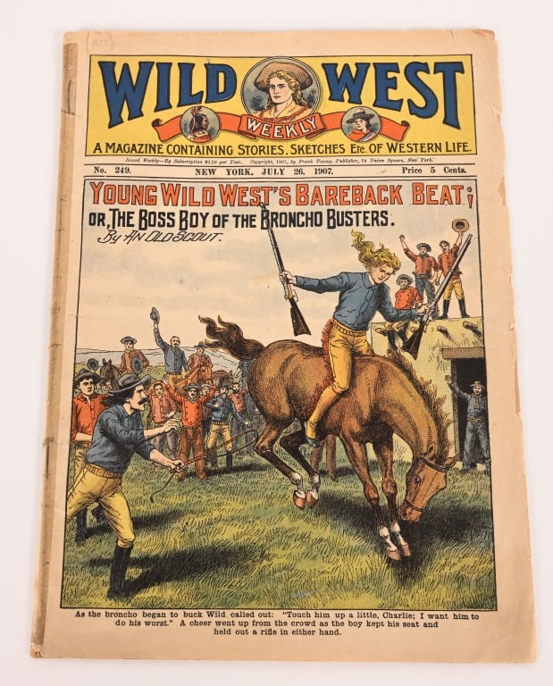 Wild West Weekly ISSUE JULY 261907: July 26, 1907 issue of Wild West Weekly with colorful cover. 29+ pp, spine has full length tape, back has .3" hole.