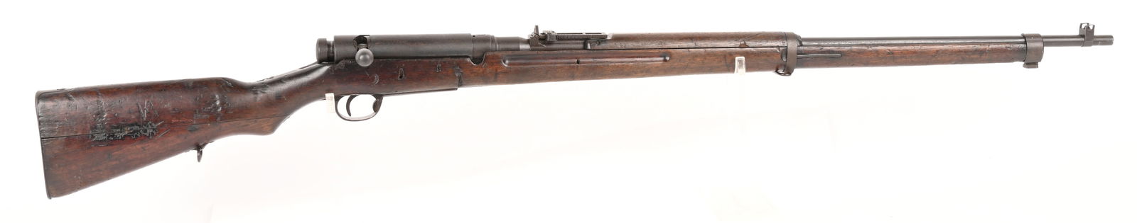 ARISAKA TYPE 38 BOLT ACTION RIFLE WITH MUM 6.5X50: SERIAL NUMBER: 1693 BARREL: 31" CALIBER: 6.5 X 50 MM MANUFACTURED: 1906 - 1945 The Imperial Japanese Army introduced the Type 30 rifle in 1897. However, the weapon had numerous shortcomings, which wer