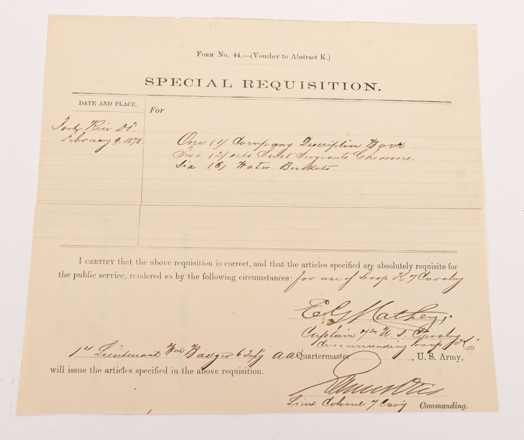 EDWARD G. MATHEY PACK TRAIN CMDR @ LITTLE BIG HORN: Description: Lieutenant in Custer's 7th Cavalry (1837-1915) who was in command of the pack train and involved in hilltop fighting at the Battle of the Little Bighorn. Manuscript DS, signed "E. G.
