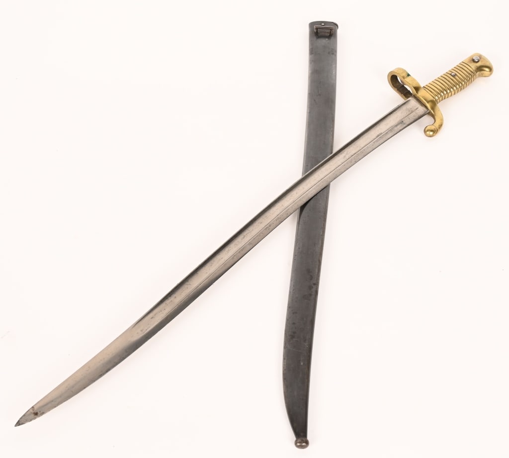 FRENCH CHASSEPOT 1870 DOUBLE SOCKET BAYONET: Private Hunting Conversion of the standard Chassepot bayonet: After the Franco-Prussian War, many surplus Chassepot rifles were "sporterized" or converted into single-shot shotguns or "trade guns". Oc