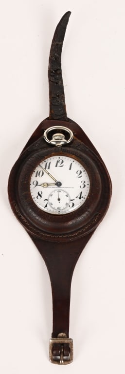 WW1 IMPERIAL GERMAN ARMY MARKED TRENCH WATCH WWI: Imperial German Army Trench Watch in excellent running condition with Leather Wrist Band. The white face watch is engraved Eigentum Der Heeresverwaltung Property of the Army Administration and the mov