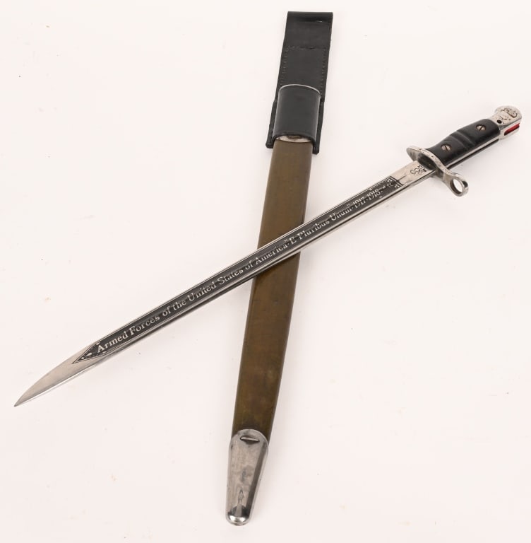 WWI ENGRAVED USMC REMINGTON M1917 BAYONET WW1: US Marine Corps Engraved M1917 Remington Bayonet. Standard M1917 Bayonet that has been nickeled and is double engraved to each side "Armed Forces of the United States of America ~ "E Pluribus Unum" ~