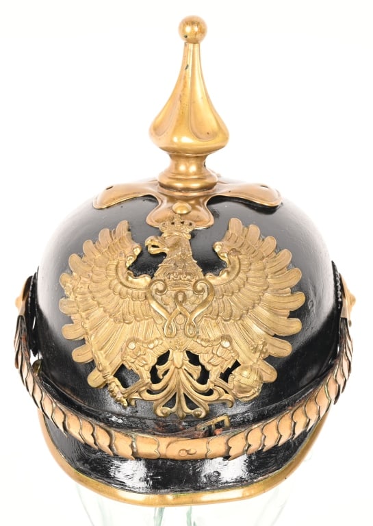 IMPERIAL GERMAN PRUSSIAN OFFICERS CUSTOMS HELMET: Imperial German WWI Prussian Customs Officer Model 1897 Pickelhaube Spiked Helmet. The German Customs Service can be traced back to 1834 when a Customs Union was formed to allow the separate German St