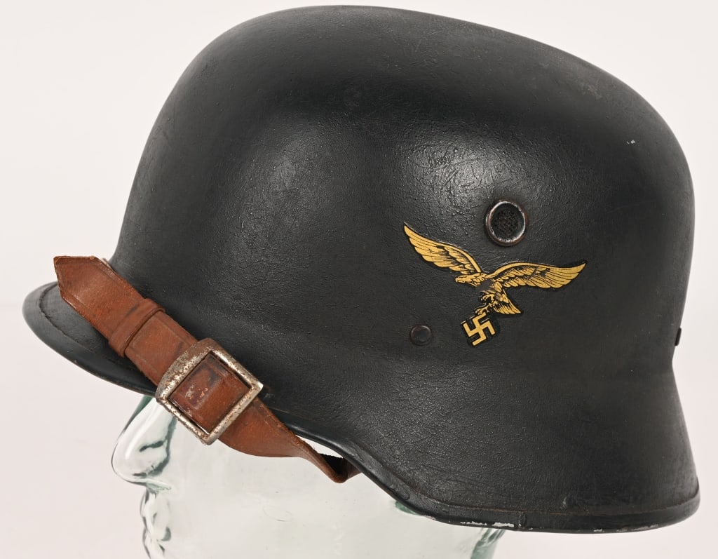 WW2 NAZI GERMAN M1933 LUFTWAFFE VULKANFIBER HELMET: The Vulkanfiber helmet, specifically the M1933 model, was a prototype helmet developed by the German Army High Command in 1932 to replace older helmet designs. It was made entirely of a composite plas
