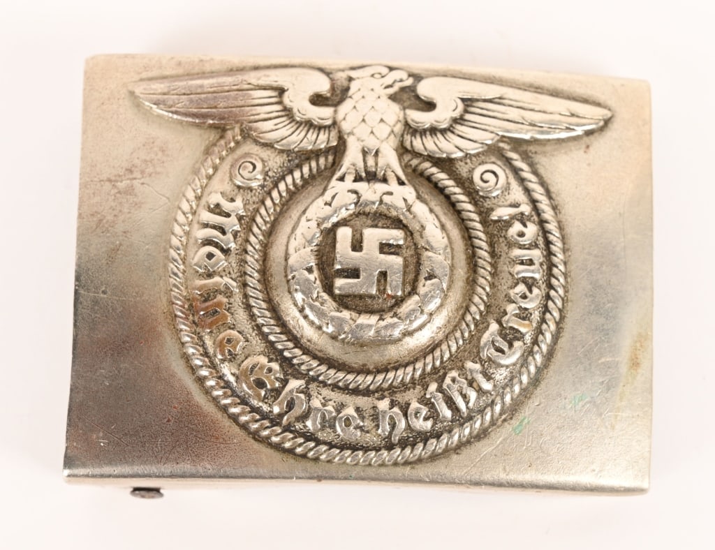 WWII NAZI GERMAN EARLY 57 MARKED SS BELT BUCKLE: Extremely scarce and rare pre war Waffen-SS EM/NCO belt buckle. This is example is marked RZM 57 which indicates production by M. Winter. This is believed to be one of the earliest examples that exist