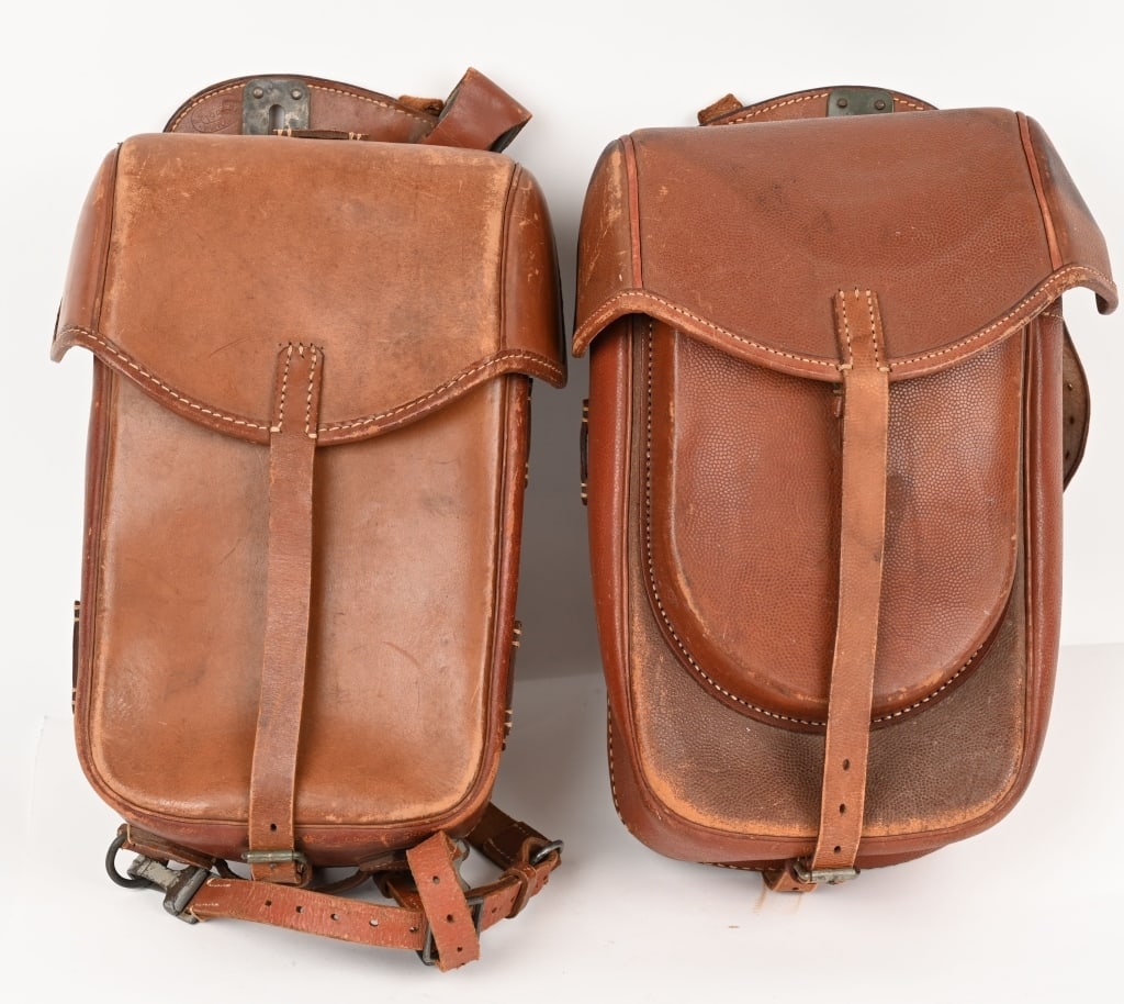 WWII NAZI GERMAN LEATHER CAVALRY SADDLE BAG SET: Lot of WWII Nazi German Cavalry Saddle Bags to include 1) CAVALRY TROOPER’S LEFT SIDE M34 SADDLE BAG. Tan leather construction M34 saddle bag with alloy fittings and machine stitched seams, desi
