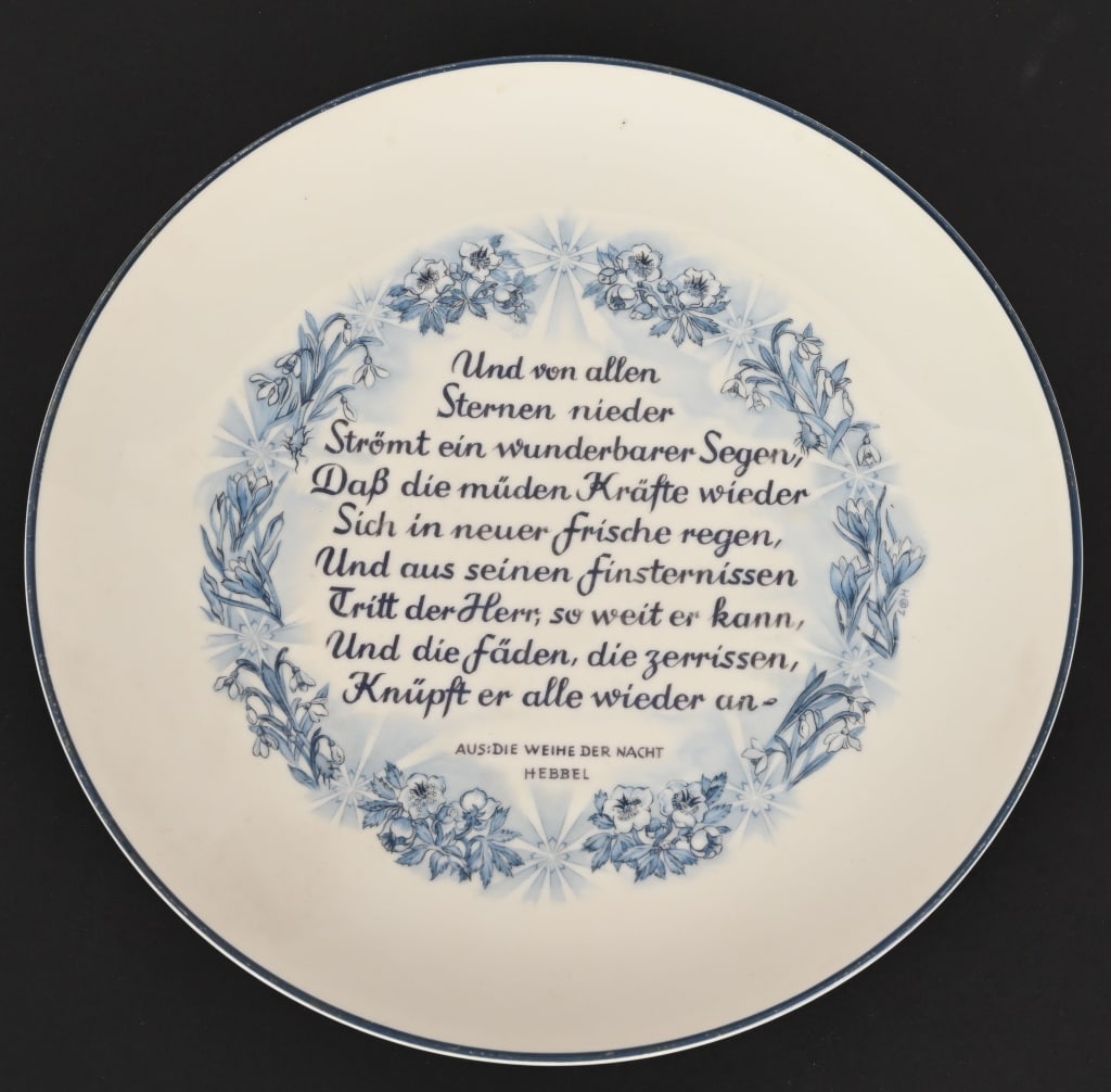 WWII NAZI GERMAN SS ALLACH 1944 JULFEST PLATE WW2: These Allach plates were available to the public during the Christmas or Weihnachten season unlike the presentation Julfest which were for SS men. These had an individual greeting from Pohl to the