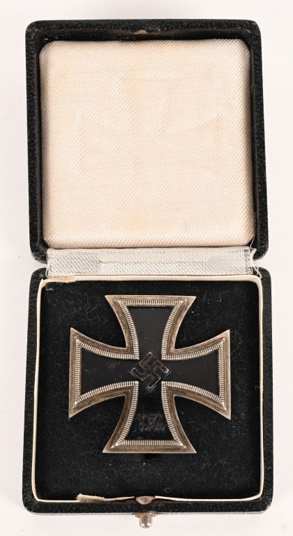WWII NAZI GERMAN CASED IRON CROSS EK1 VAULTED WW2: Vaulted 1939 pattern, die struck, three piece, iron and alloy construction Pattée style cross with a single piece iron core and two piece alloy frame. The obverse of the award features an embosse