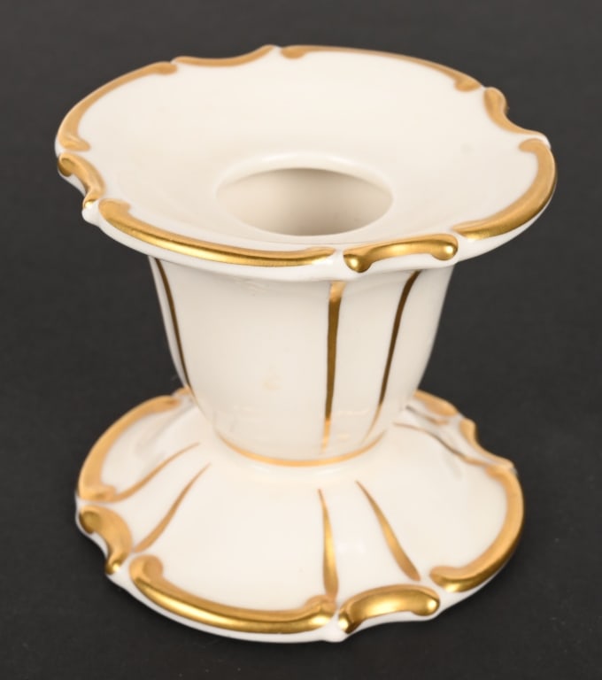 WWII NAZI GERMAN SS ALLACH CANDLE HOLDER #55 NAGY: Beautiful SS Allach Porcelain Candle Holder number 55 with Gold Accents by Franz Nagy. The candle holder measures 2 1/4 inches tall and is in mint condition. Franz Nagy had owned the land since 1925 t
