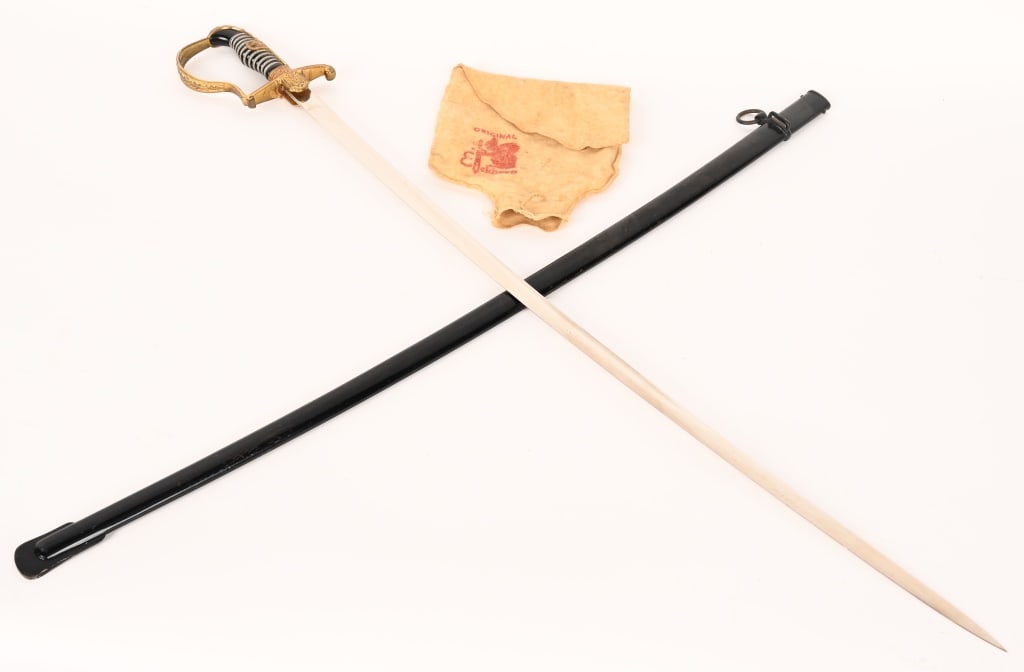 WWII NAZI GERMAN ARMY DOVE HEAD OFFICERS SWORD WW2: WWII German Nazi Army Officers Sword blade length 32" long with overall length is 37 1/2" inches. Scabbard retains about 90 percent of the original black finish with a personalized langet. Gilt o
