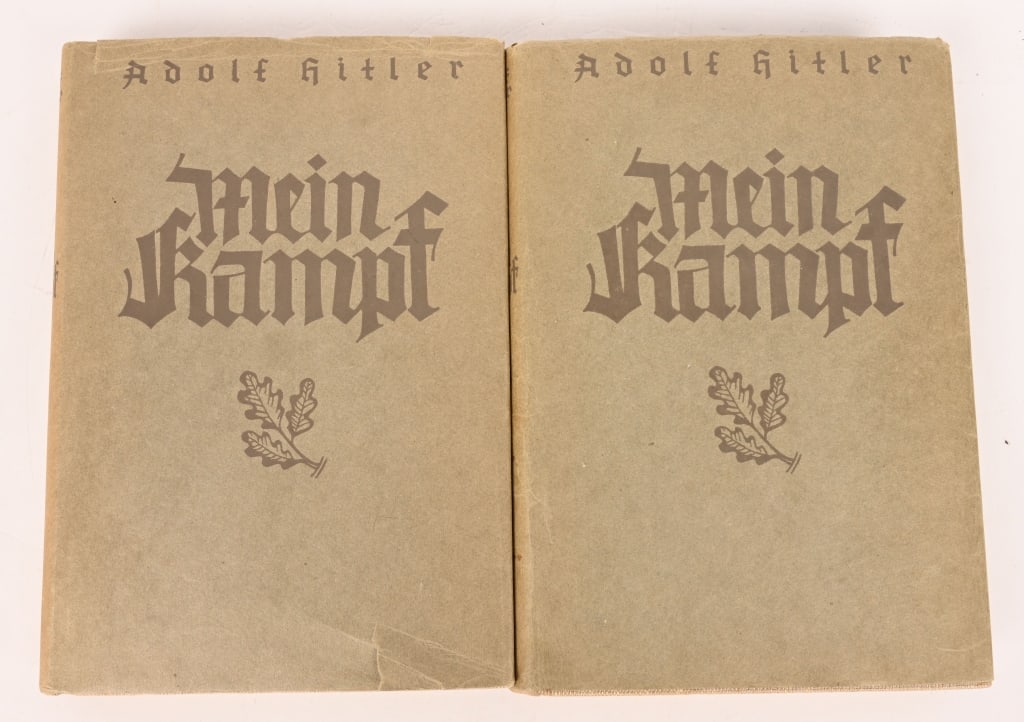 MEIN KAMPF LUXURY EDITION 1937 W DUSTJACKETS: Adolf Hitler Mein Kampf,luxury hardcover edition with the original dust jackets.Printed in 1937 by Franz Eher publishing house, in two volumes - vol.1 eine Abrechnung and vol.2 die