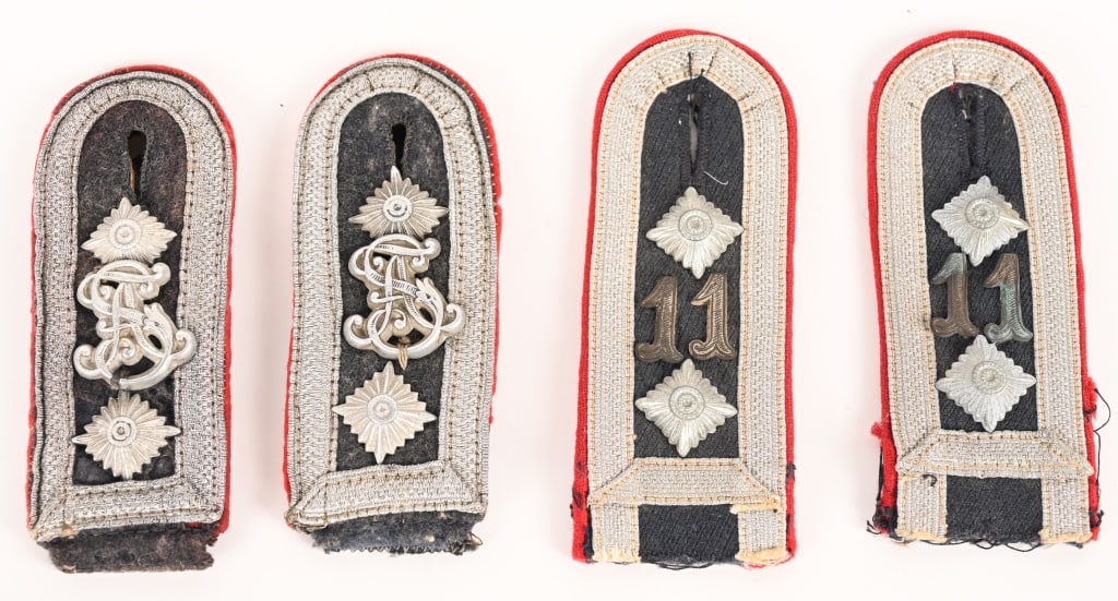 WWII NAZI GERMAN LUFTWAFFE SHOULDER BOARDS LOT WW2: Lot of two sets of Luftwaffe Flak Shoulder Boards to include 1) ANTI AIRCRAFT SCHOOL OBERFELDWEBEL'S SHOULDER STRAPS. Luftwaffe blue/gray wool construction, slip on shoulder straps features bright,